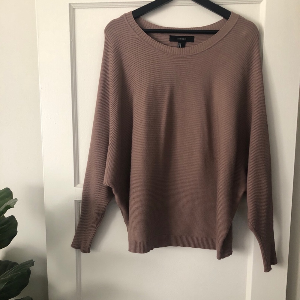 taupe ribbed bat wing sweater